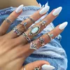 10 Pcs/set Women Fashion Gems Hollow Flower Crown Moon Crystal Geometric Ring Set For Bohemian Jewelry (KR064)