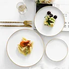 Simplism european white wedding decoration dinnerware sets home goods ceramic dinner plate with gold rim