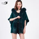 2020 spring new style women fashion short sleeve fur collar dark green knitted sweater coat for ladies