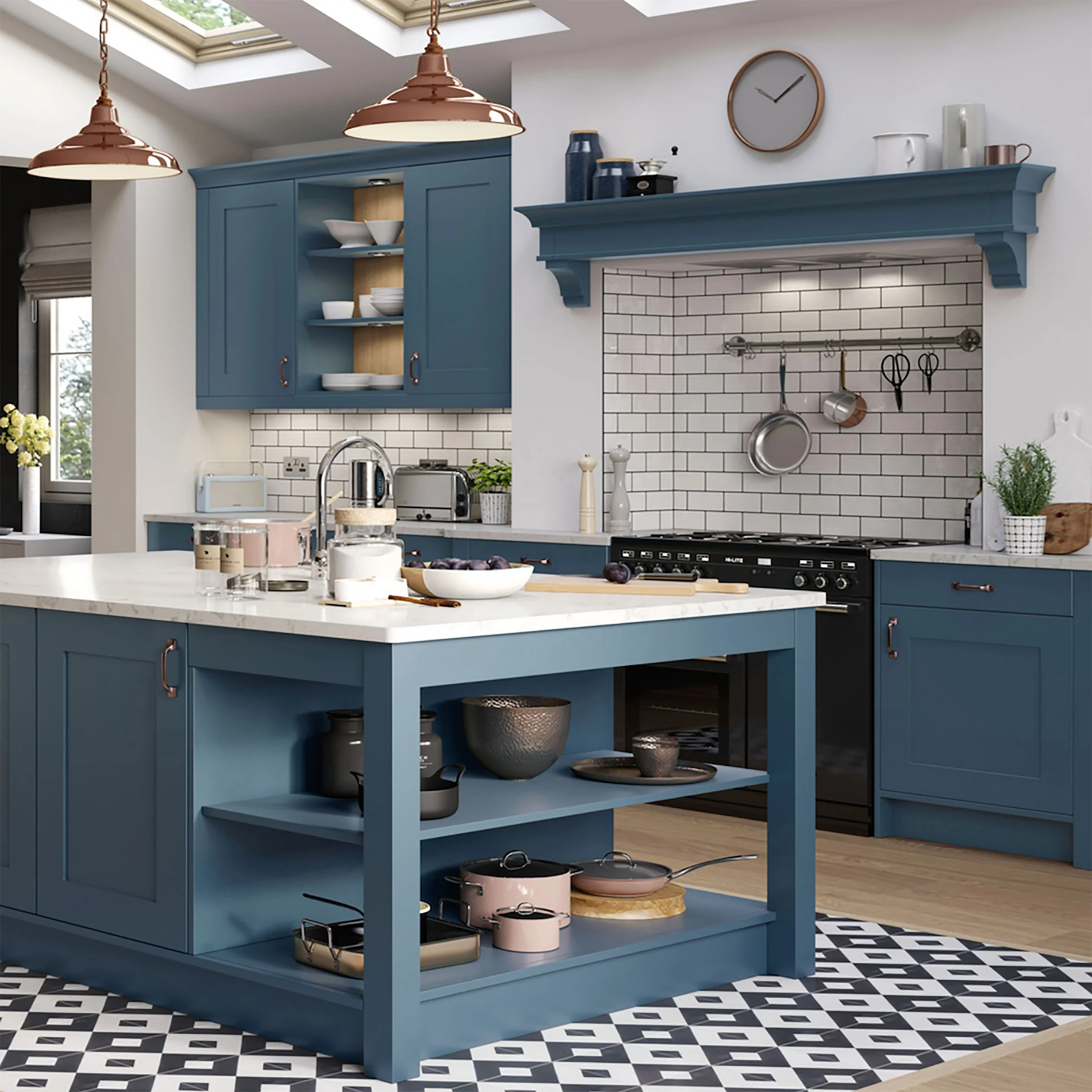 Vermonhouzz Custom Modular Navy Blue Paint Shaker Kitchen Cabinets