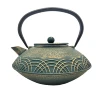 Green enamel cast iron teapot with gold