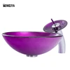Table top round shape glass purple color wash basin
