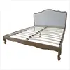 Bedroom Furniture Solid Wood Frame King French Linen Upholstered Headboard Bed