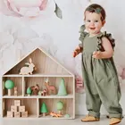 Harem Style Toddler Baby Girls Olive Linen Ruffle Romper