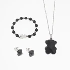 Stainless Steel Costume Fashion bear Different color Red Gold Jewelry Cubic ZirconNecklace And Earring Set online shop