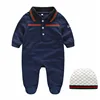 OEM factory plain polo baby romper with long sleeve and hat
