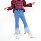 Decorated pearl elastic waist denim kids young casual girls jeans pants