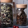 Clear Glass Canister Snack Sugar Treat Tea Storage Jar Wooden Lid Kitchen Decor Storage Spaghetti Jar