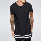 Latest Style dtg printer longline hipster men stripes t shirt Long Line t-shirt homme with Striped Hem