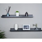 Black Set of 2 29.5 Inch L shape Floating Wooden Wall Shelves