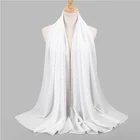 Instant ladies white pleated neck chiffon pearls scarf hijab