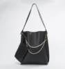 Solid color black vegan PU Leather Vintage Designer Shoulder Bags Classical Large Capacity Tote Bag