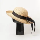 Women Raffia Straw Hat with Black Ribbon Bow