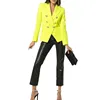 Women clothing double breasted casual work office yellow blazer jacket