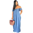 light blue Brief Cute Strapless Short Sleeve Loose Long Club Dresses M722