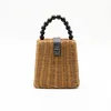 box beads rattan straw bag hand shoulder woven beach handbag