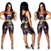 CM563 Fish-scale elastic leather suit women tank top and short two piece set