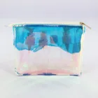 Fashion small custom Sublimation iridescent clear pvc holographic cosmetic bag