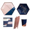 Wholesale Hexagon Happy Birthday Custom Paper Plates Disposable Party Tableware Kit Rose Gold Paper Plate