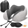 SAIEN OEM 3 in 1 adult memory foam u shaped airplane travel rest support neck pillow with 3D sleep mask and earplugs