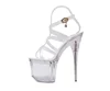 Sexy ladies transparent high perspex heels and platform women strap sandals shoes with PVC upper