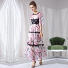 AOFULI Plus Size Women Clothing Floral Printed Long Dress 2019 New Style Chiffon Maxi Dresses