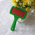 Simple Plastic Flat Handle Soft Rubber Pad Fixed Curved Pins Pet Cat Dog Animal Puppy Slicker Brush Comb