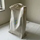 High quality thick canvas logo printed on front panel contrast long herringbone handle tote bag