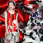 flower C2024 100% pure mulberry hand printed crepe silk satin fabric