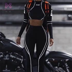 Women Fitness 2 piece outfit Two Pieces Set Letter Print Striped Patchwork Turtleneck clothing Top Leggings
