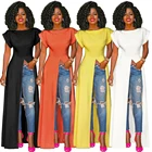 spring casual loose 4 color side split long dresses women
