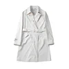 Wholesale Custom Womens Spring Double Breasted White Long Coat Ladies Trench Coat With Belt