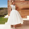 2019 Latest Ivory Elegant Tulle & Lace Ankle Length Sexy Beach Short Wedding Dress