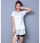 Women's Sports Tshirt and Shorts Two-piece Mesh fabric breathable quick dry running fitness loose thin casual sportswear