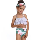 Hot sale 2 pcs beach wear green plain OEM polye spandex girls swimwear kids children bikini for child