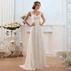 2019 Fashion Ivory Luxury Elegant Lace Chiffon A-line Long Beach Wedding Dress Bridal Gowns