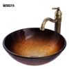 Glass Basin Sink Wash Bowl Bathroom Cloakroom Countertop Glass Vessel Sink with Retro Faucet