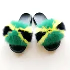 furry women fox fur furry warm sandals slides ladies slippers for indoor outdoor flip flops