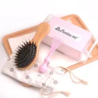 Natural boar bristle travel size bamboo hair brush set