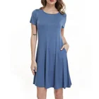 Women Casual Solid Loose Shortsleeve Dress Fashion Summer Dress with Pocket
