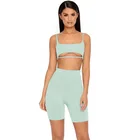 Sexy Short Two Piece Set Crop Tops and Biker Shorts Grey Black Bodycon Matching Sets Summer Clothes for Women