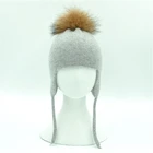2019 New Arrival Cute Lovely Cashmere Knit Baby Hats Braids Tassels Raccoon Fur Pompom Hats for Kids Baby Bonnet Hat