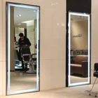 Hou Glass barber furniture safety glass tempered mirror Freestanding Salon LED Mirrors