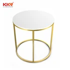 Movable Modern End Table Gold Metal Bracket Artificial Stone Tabletop Bed Side