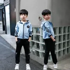 2 pcs long sleeve embroider kids suit jacket sports pants clothing set for boys