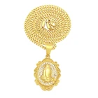 Mens Gold Plated Diamond Prayer Hands Lace Round Pendant Necklace