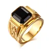 Vintage Fashion Saudi 18K Gold Plated Single Stone Ring Jewelry for Men
