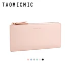 Custom Embossed LOGO Thin Slim PU Zipper Leather Wallet For Women Lady Girl Female
