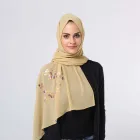 Wholesale hot sale fashion bubble chiffon muslim hijab with beautiful gold flower printing islam scarf malaysia