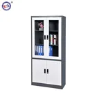 Knock down structure office furniture file cabinet half glass door filing cabinet metal storage cupboard